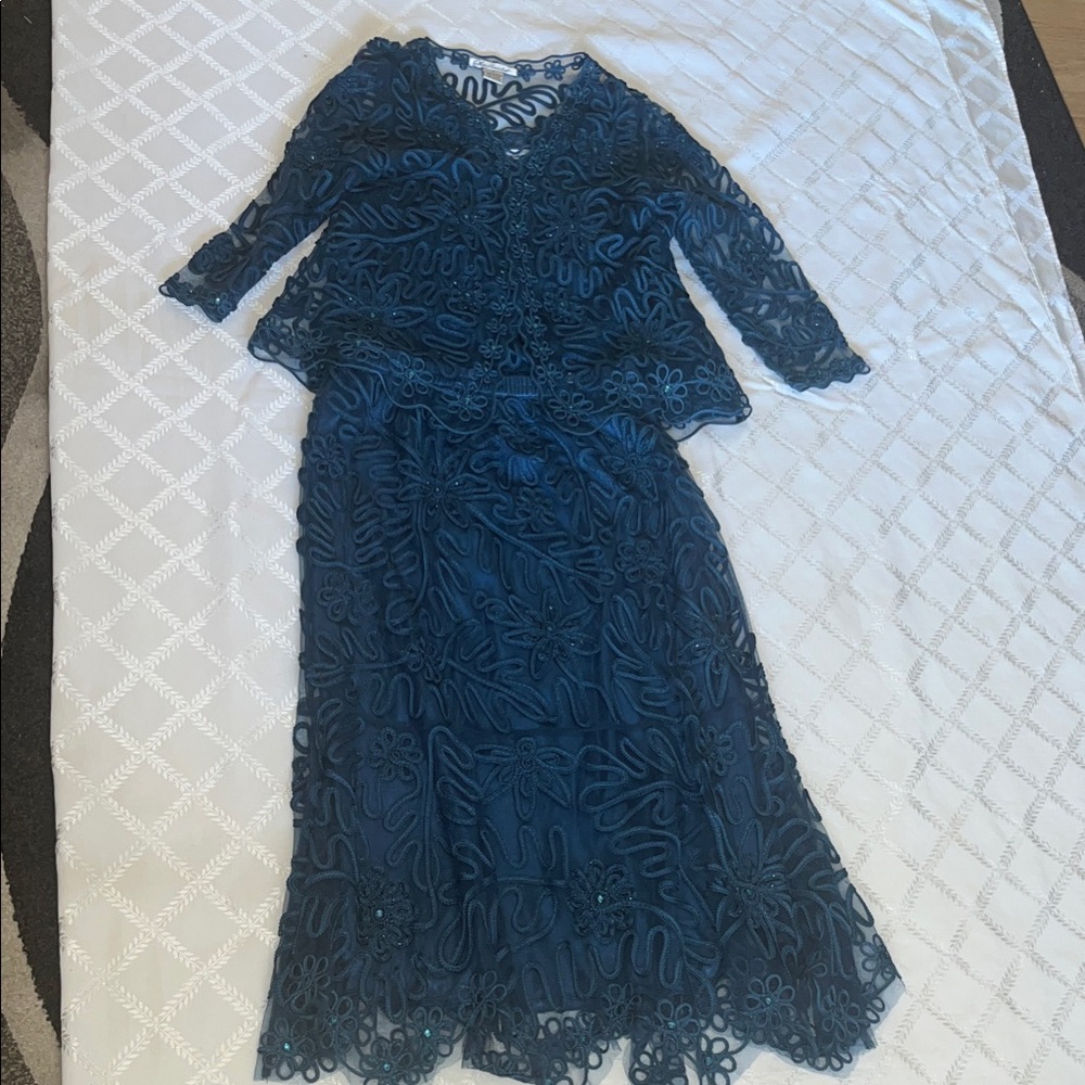 Soulmates Elegant Navy Blue Lace Dress 3 piece New Sz L